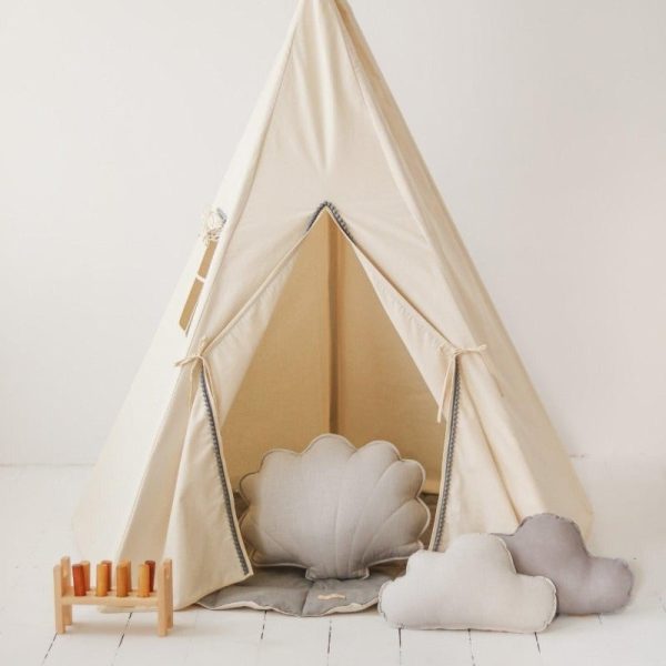 ensemble tipi avec pompons gris