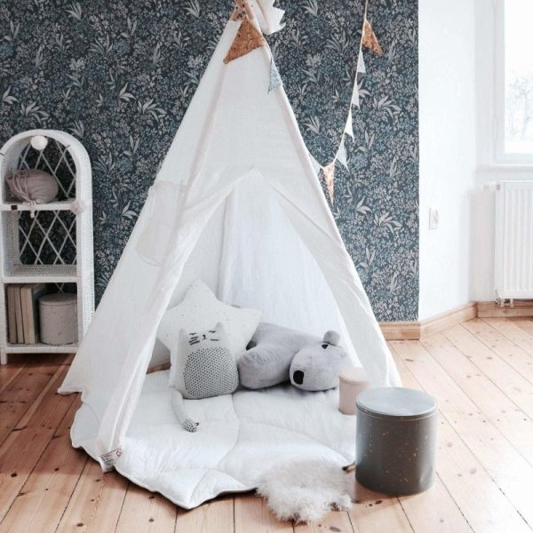 Ensemble Tipi et Tapis en lin blanc