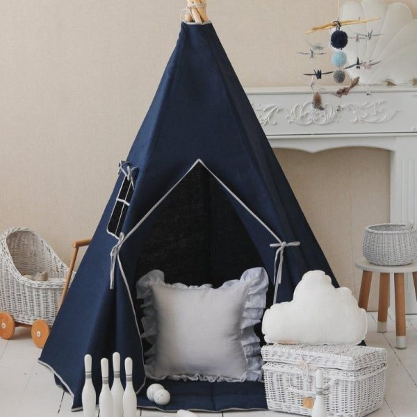 tente tipi en lin bleu marine
