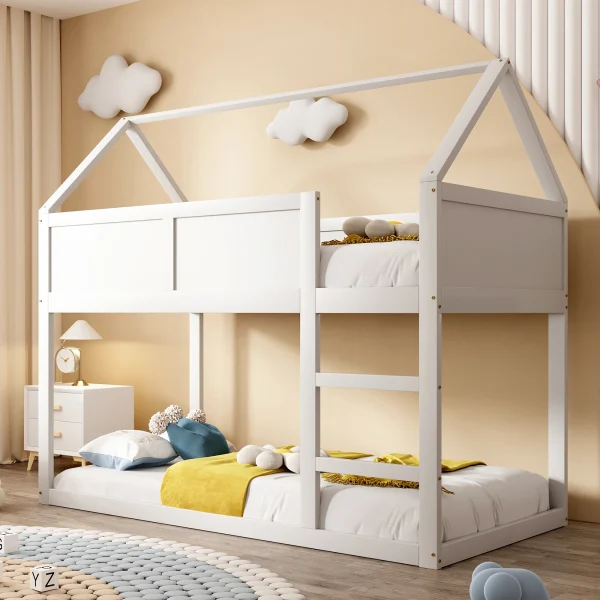 lit superposé cabane blanc